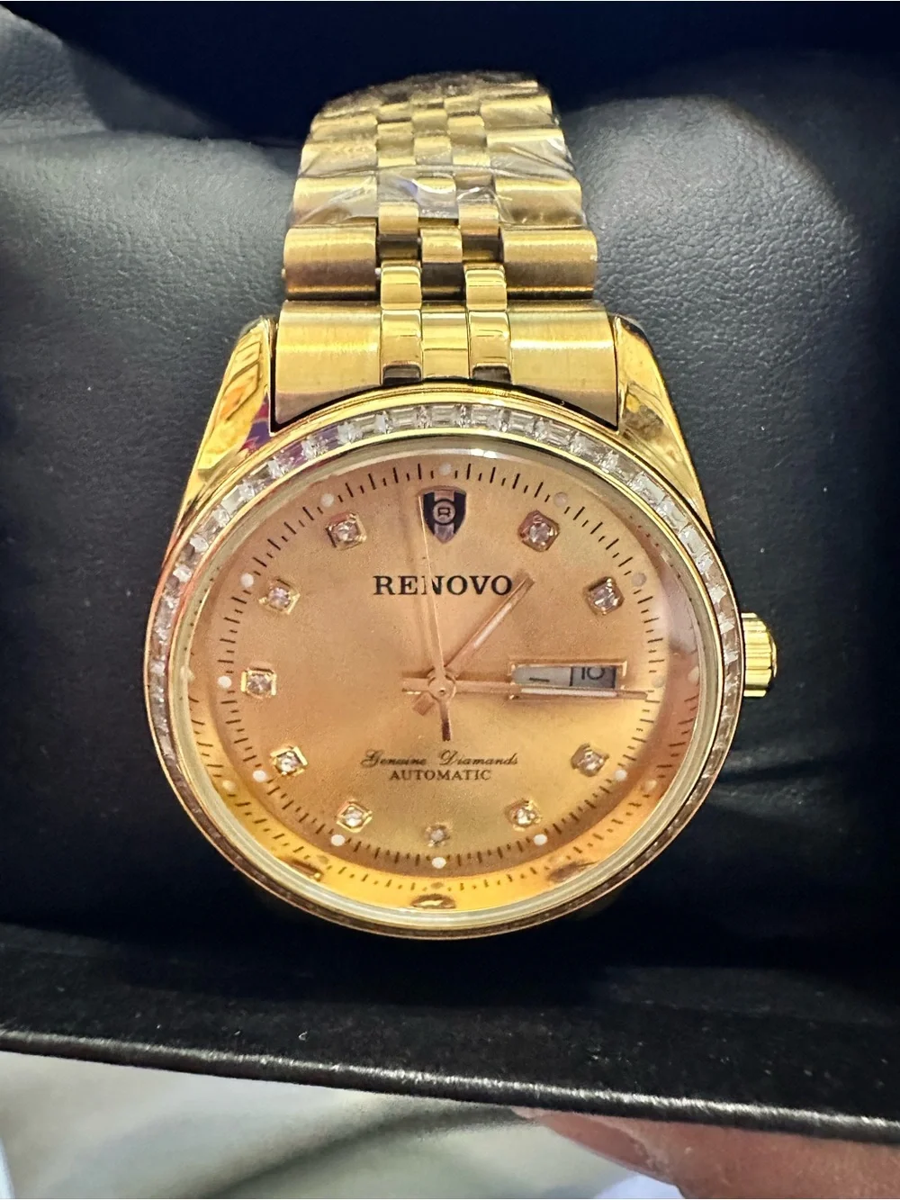 Renovo Automatic Genuine Diamonds Gold-Tone Stainless Steel Men's Watch